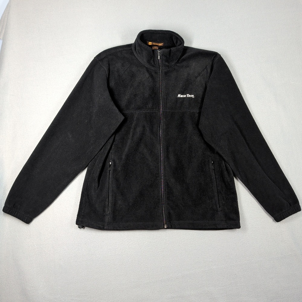 Harriton Mens Black Full Zip Fleece Jacket Kwik Trip Inc Embroidered Logo Size L